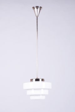 Restored Art Deco Chandelier, Chrome-Plated Steel, Opaline Glass, Czech, 1920s
