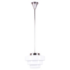 Restored Art Deco Chandelier, Chrome-Plated Steel, Opaline Glass, Czech, 1920s