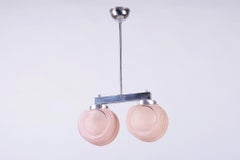 Lámpara Art Decó restaurada, acero cromado, cristal opalino, checa, años 30