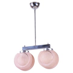 Lámpara Art Decó restaurada, acero cromado, cristal opalino, checa, años 30