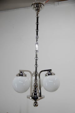 Restored Art Deco Chandelier, Nickel-Plated, 1920s
