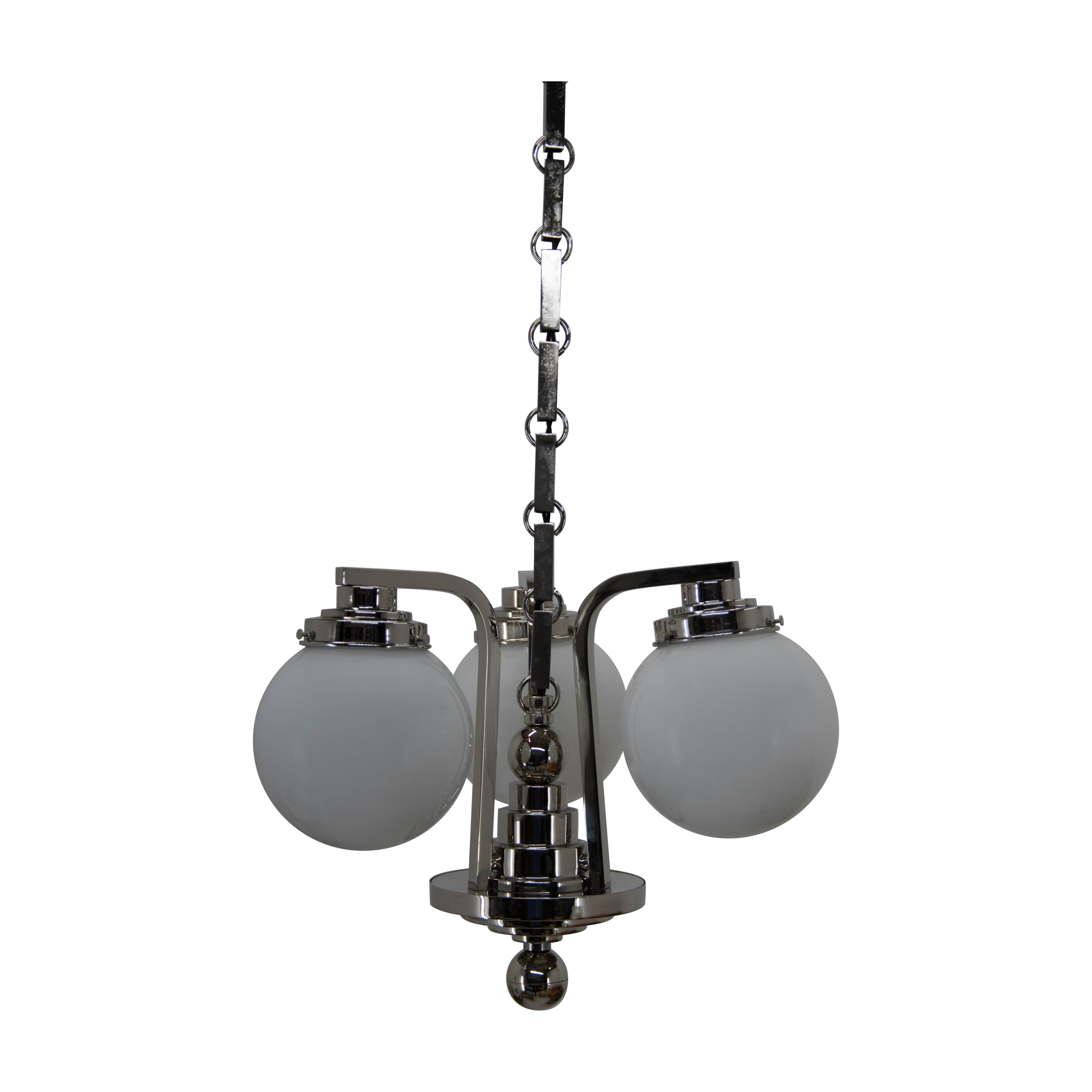 Restored Art Deco Chandelier, Nickel-Plated, 1920s For Sale