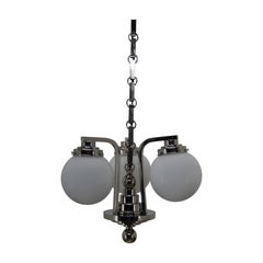 Restored Art Deco Chandelier, Nickel-Plated, 1920s