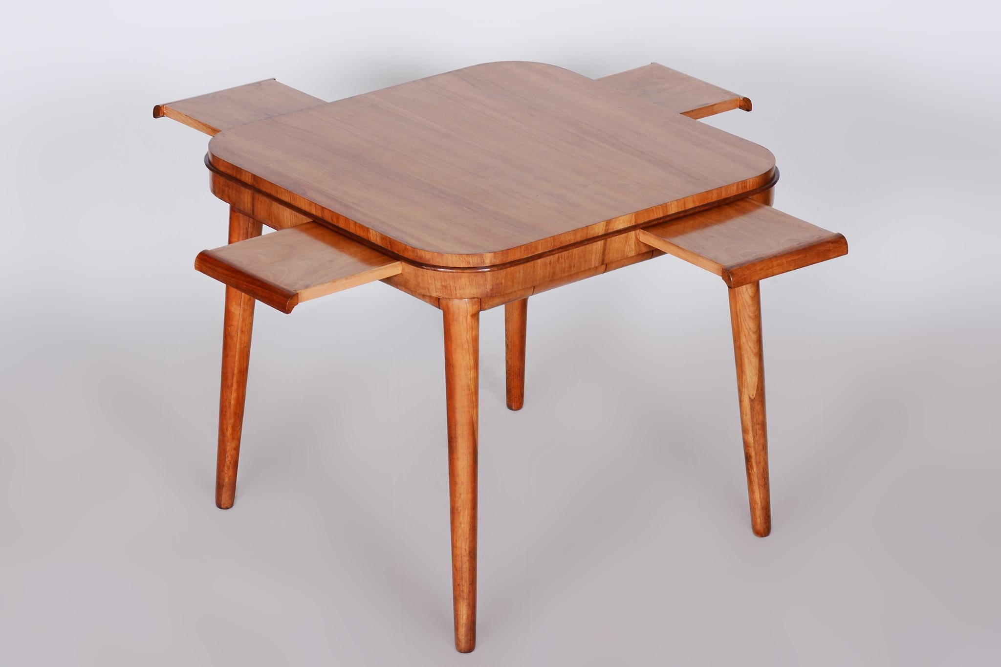 Restored Art Deco Cherry Tree Card Table, New Varnish, Czechia, 1940s For Sale 6