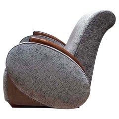 Art Deco Club Chair, Walnut, Beech, Grey Velvet, France, circa 1925