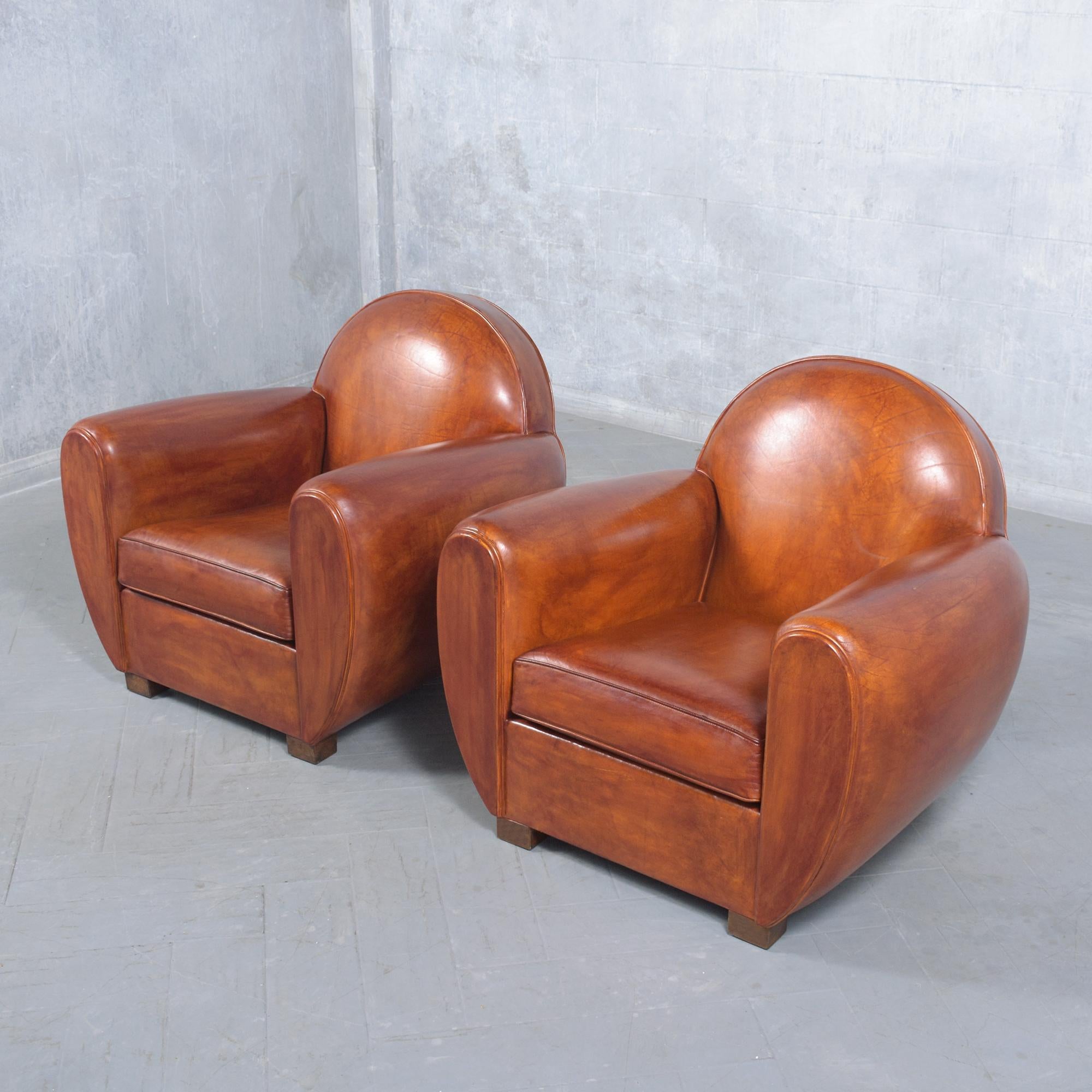 Mid-20th Century Restored Art Deco Club Chairs: 1960s French Deco Elegance