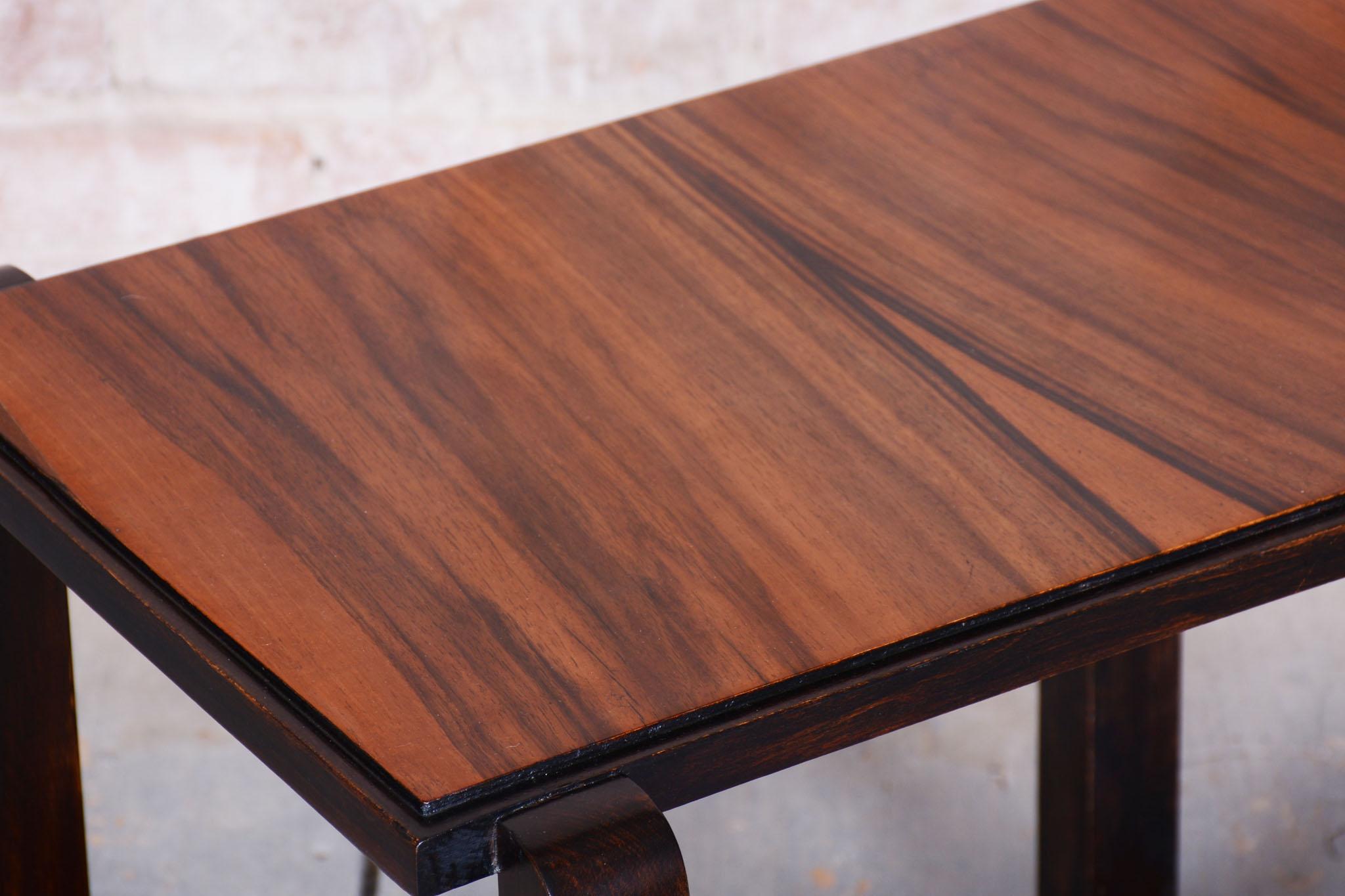 Restored Art Deco Coffee Table, Beech, Walnut, Revived Polish, France, 1930s For Sale 4