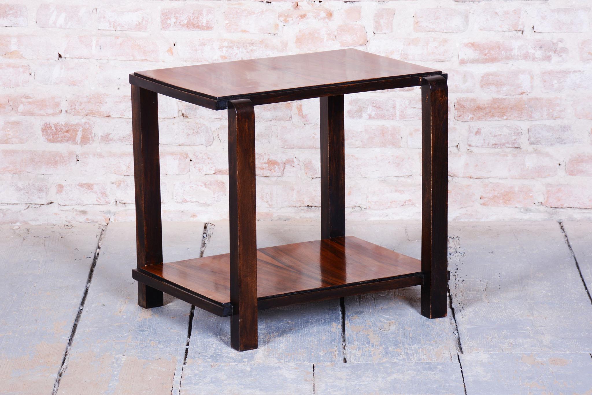Wood Restored Art Deco Coffee Table, Beech, Walnut, Revived Polish, France, 1930s For Sale