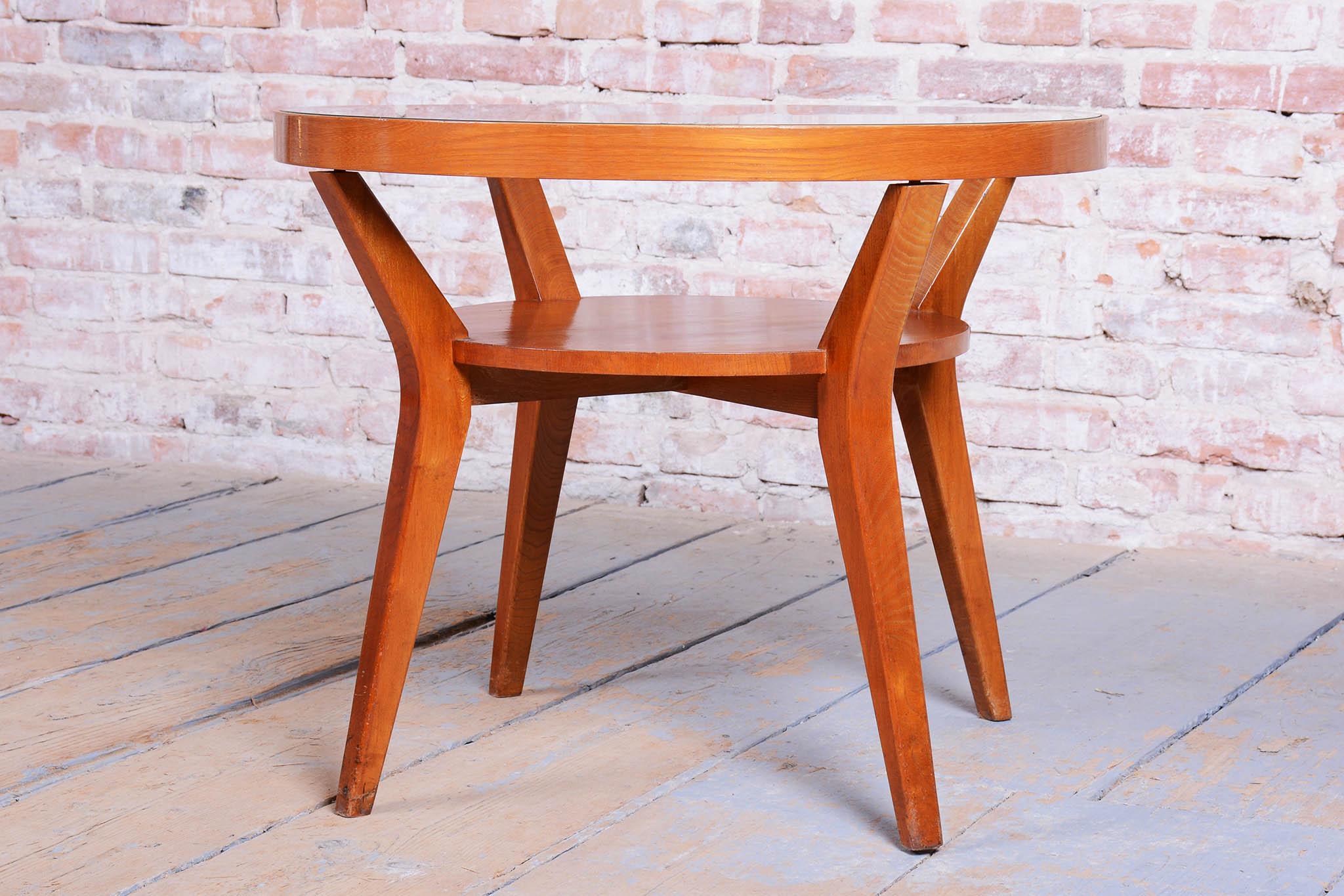 Mid-20th Century Restored Art Deco Coffee Table, by Koželka and Kropáček, Oak, Czech, 1940s For Sale