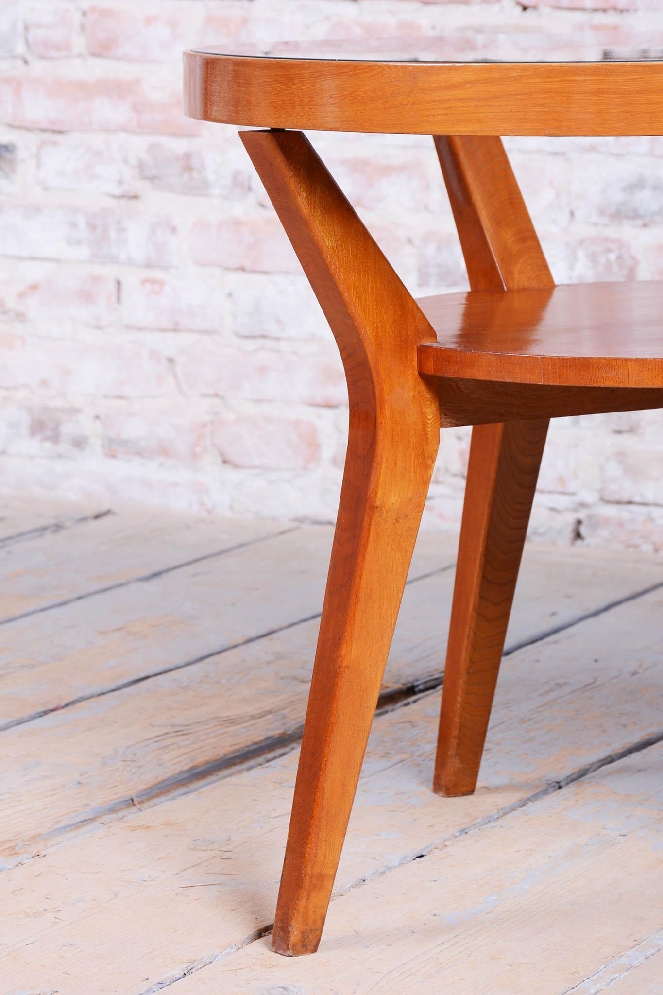 Wood Restored Art Deco Coffee Table, by Koželka and Kropáček, Oak, Czech, 1940s For Sale