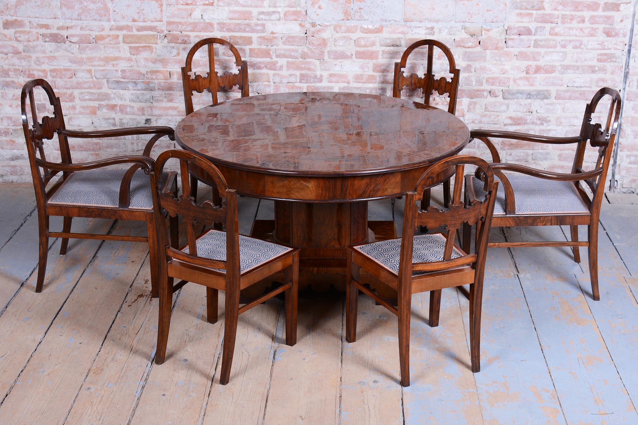 Ceco Set Dinig Art Deco restaurato, noce caucasico, Thuja, lucidato, Inghilterra, anni '20 in vendita