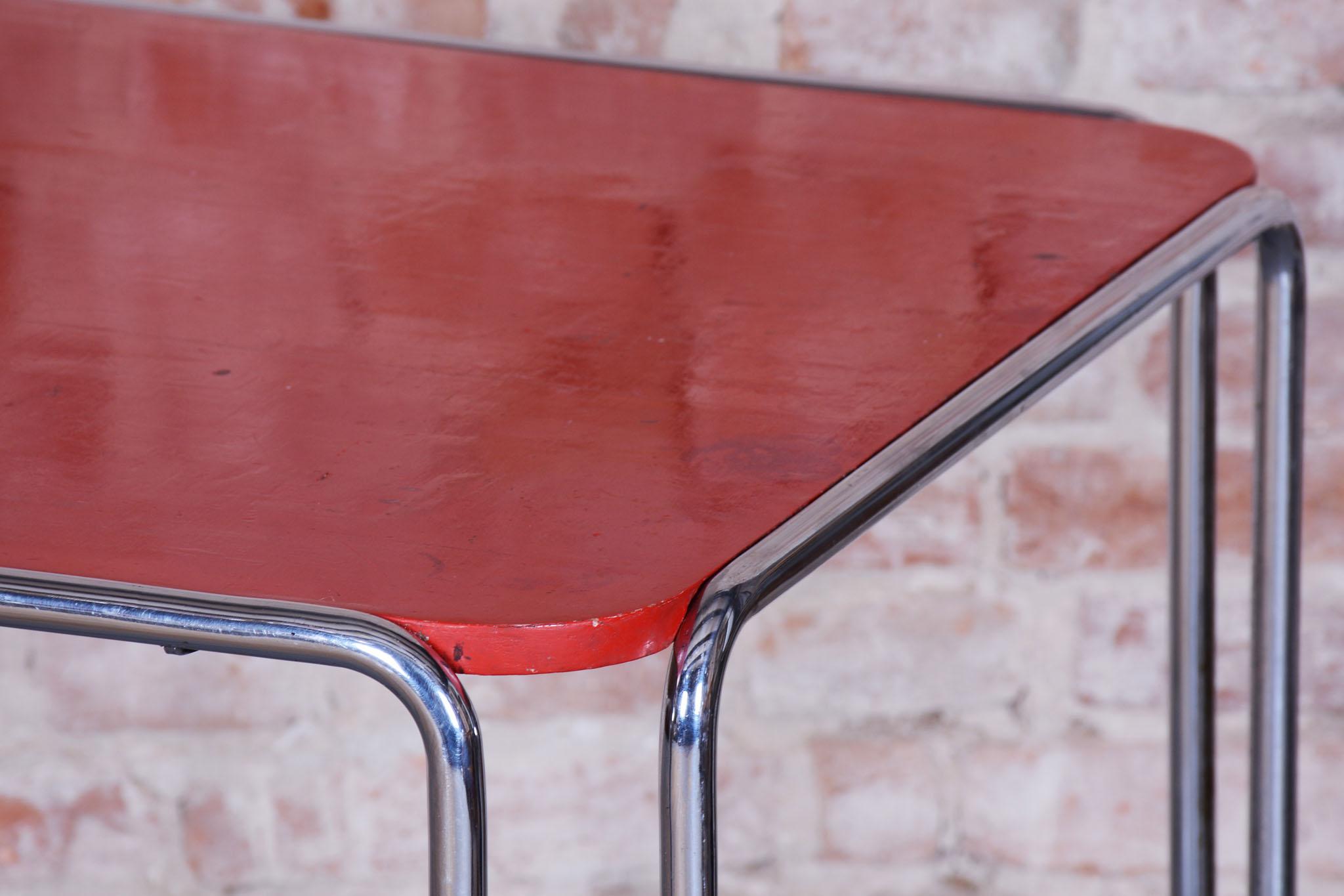 Restaurierter Art-Déco-Esstisch, von Thonet, Chrom, Stahl, Deutschland, 1930er Jahre (Mitte des 20. Jahrhunderts) im Angebot