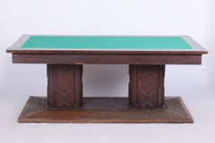 Restored Art Deco Dining Table, Oak, Copper Plating, Glass, Czech, 1930s
