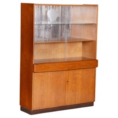Restored Art Deco Display Cabinet , Oak and Glass, Czech, 1940s