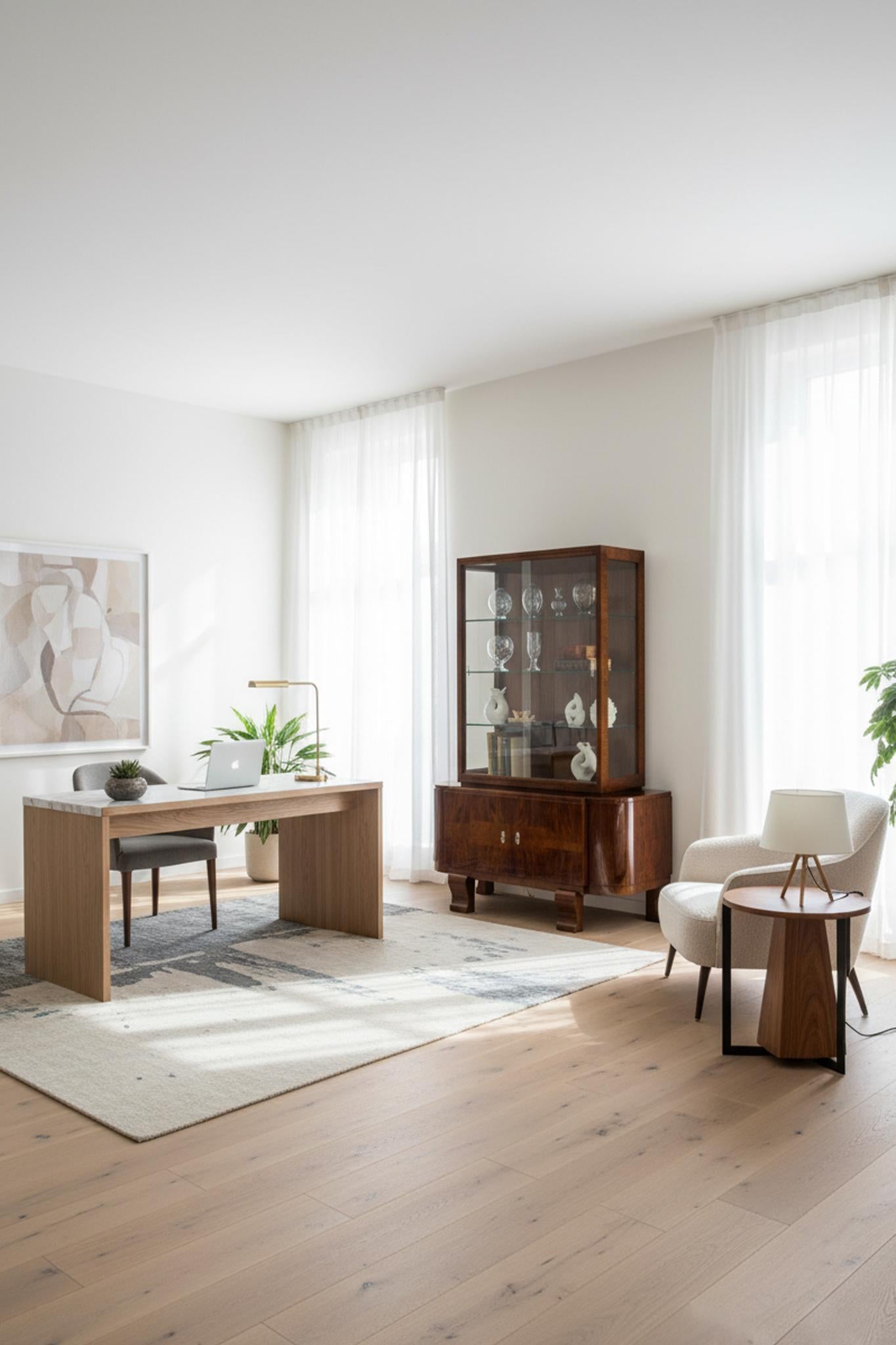 Vitrina Art Decó restaurada , nogal y cristal, pulida, Francia, años 20 en venta 2