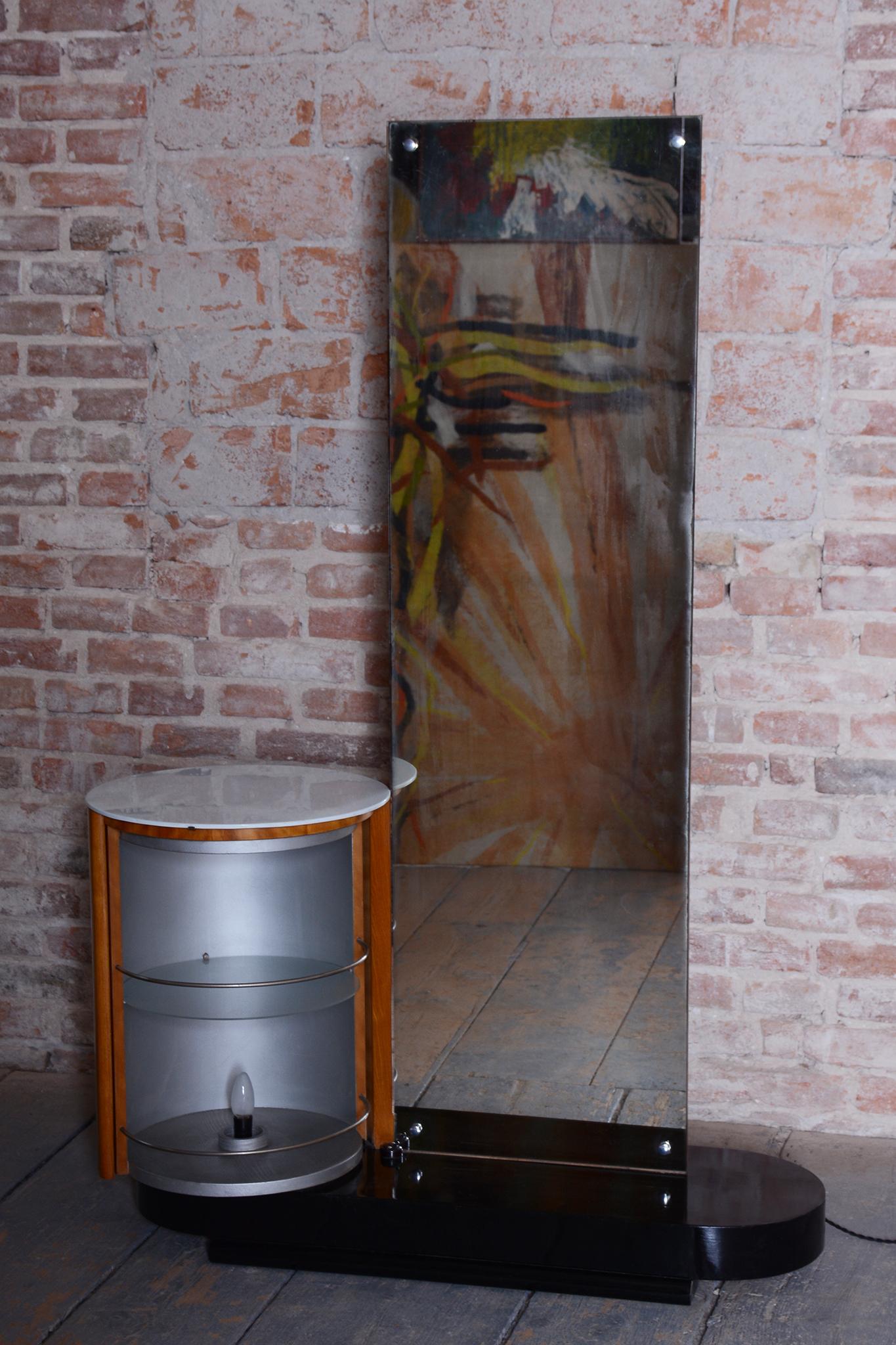 Glass Restored Art Deco Dressing Mirror, by Halabala, UP Zavody, Ash, Czech, 1930s For Sale
