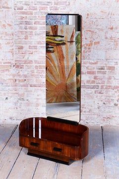 Restored Art Deco Dressing Mirror, by Halabala, UP Zavody, Walnut, Czech, 1930s
