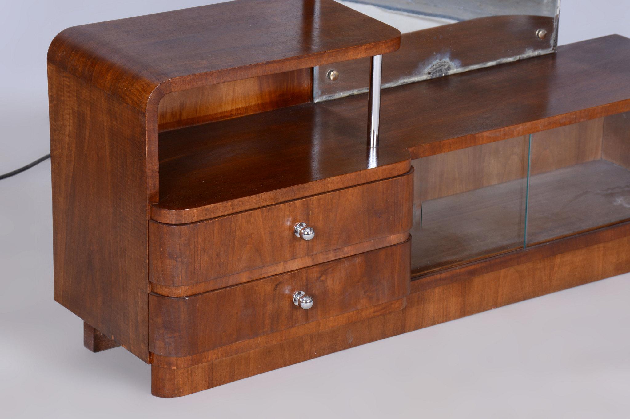 Restored Art Deco Dressing Mirror, by R. Slezak, Glass, Walnut, Czech, 1930s For Sale 6