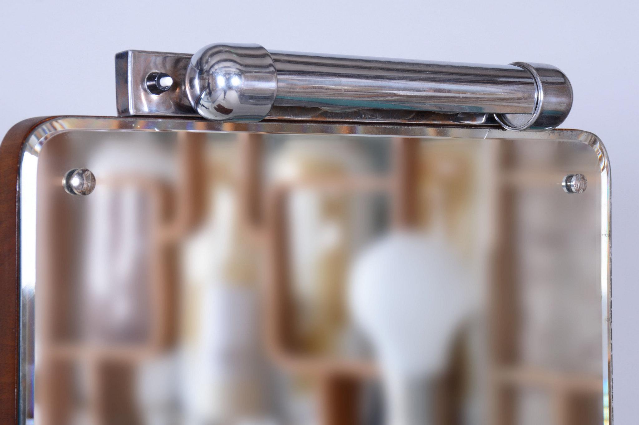 Restored Art Deco Dressing Mirror, by R. Slezak, Glass, Walnut, Czech, 1930s For Sale 8