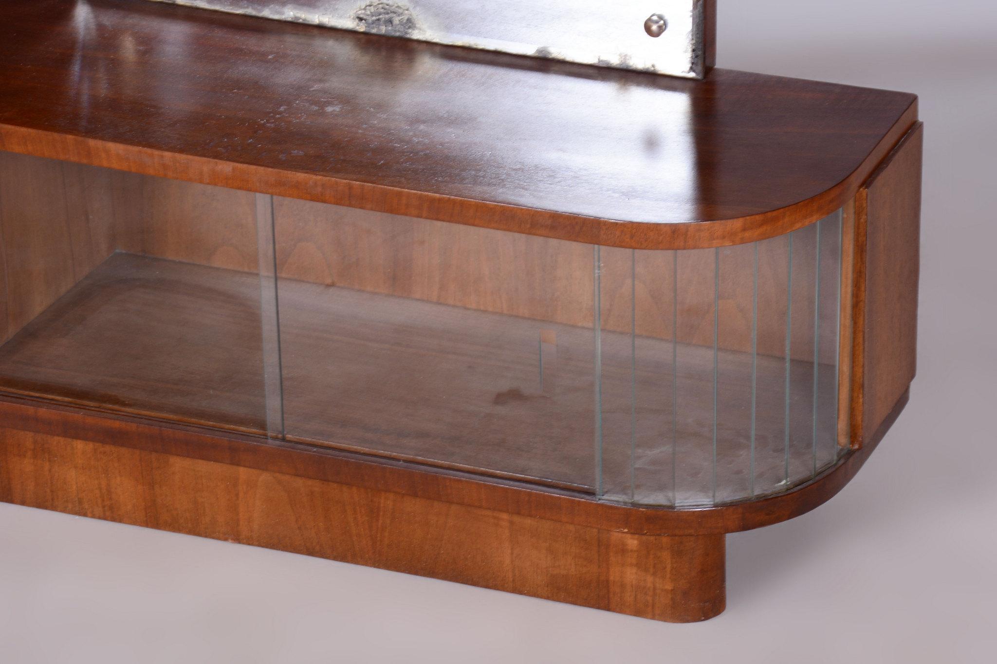 Mid-20th Century Restored Art Deco Dressing Mirror, by R. Slezak, Glass, Walnut, Czech, 1930s For Sale