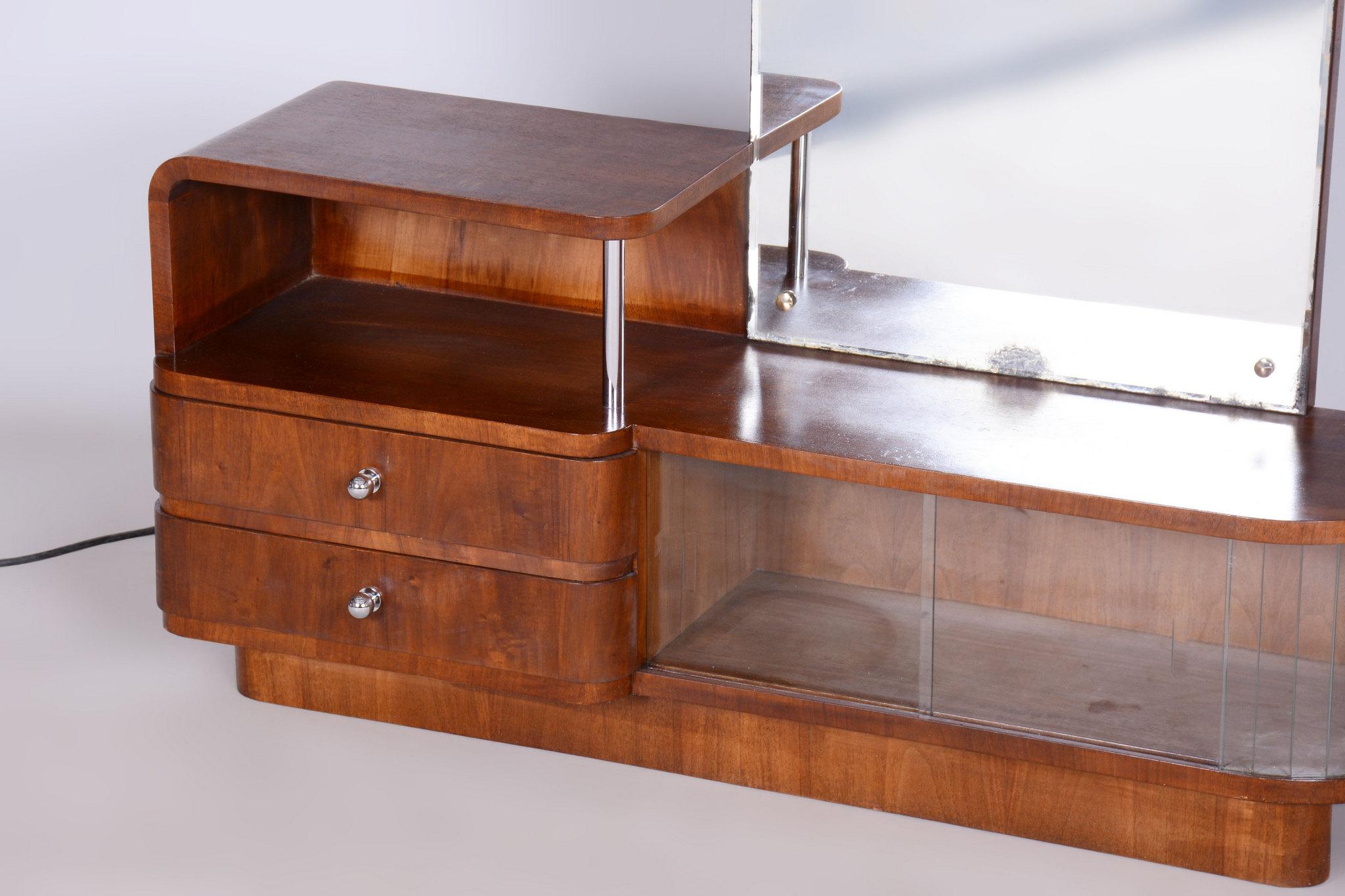 Restored Art Deco Dressing Mirror, by R. Slezak, Glass, Walnut, Czech, 1930s For Sale 1