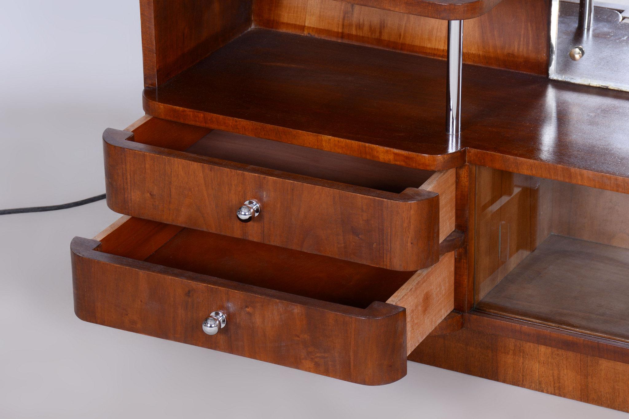 Restored Art Deco Dressing Mirror, by R. Slezak, Glass, Walnut, Czech, 1930s For Sale 2