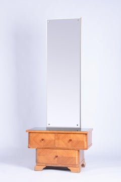 Art Deco Mirror restauré, Wood Wood cerise, verre, polonais, tchèque, années 1920