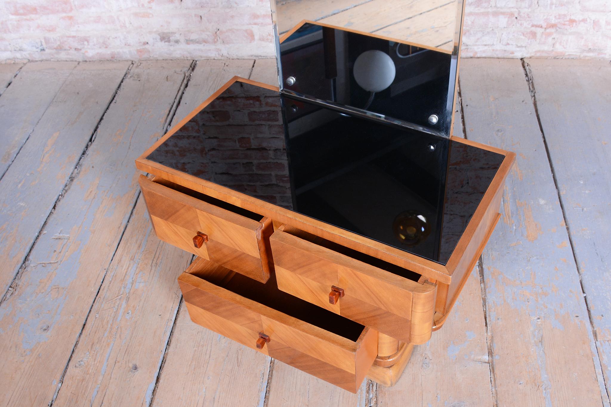 Espejo Vestidor Art Decó Restaurado, Madera de Cerezo, Cristal, Pulido, Checo, Años 20 en venta 1