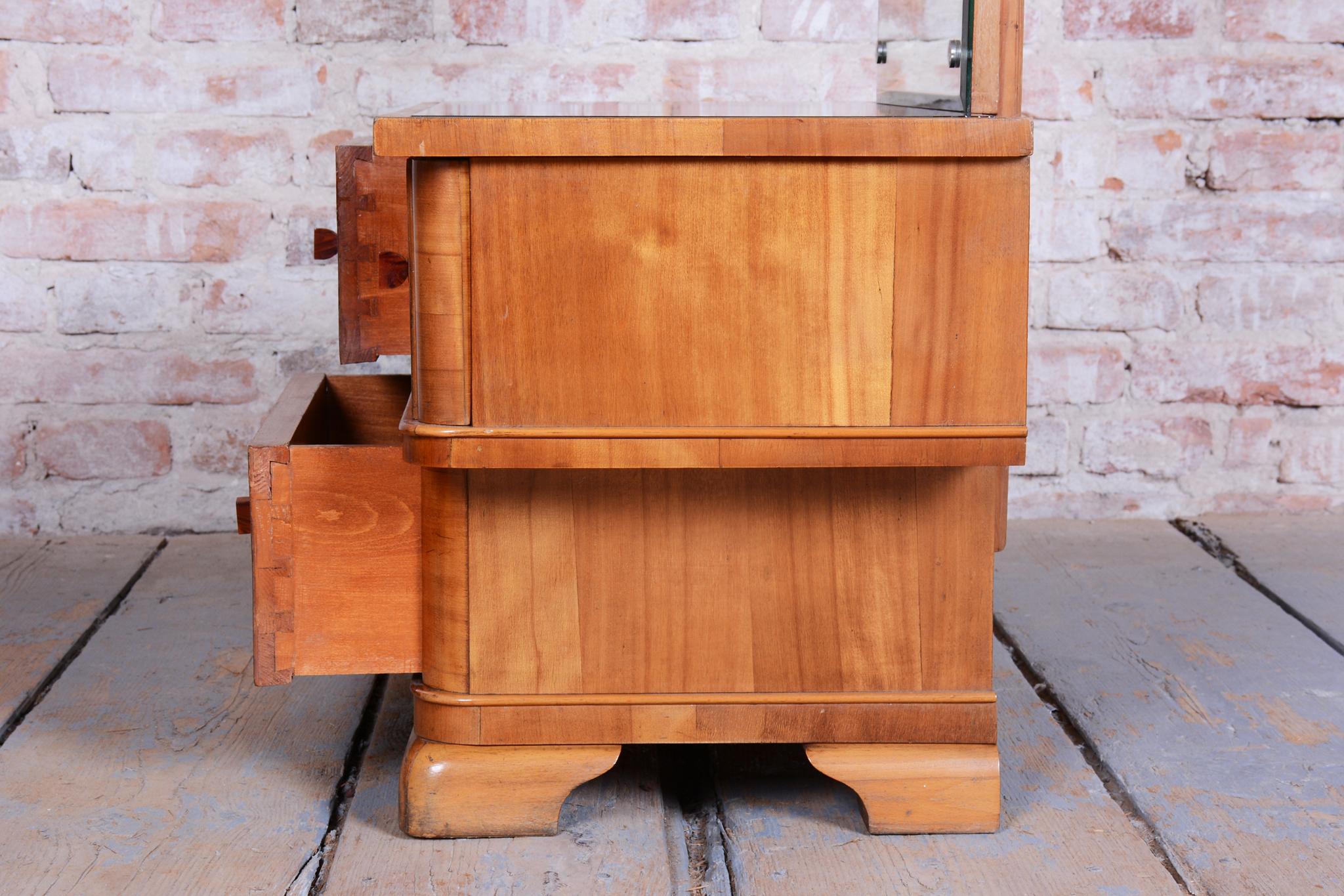 Espejo Vestidor Art Decó Restaurado, Madera de Cerezo, Cristal, Pulido, Checo, Años 20 en venta 4