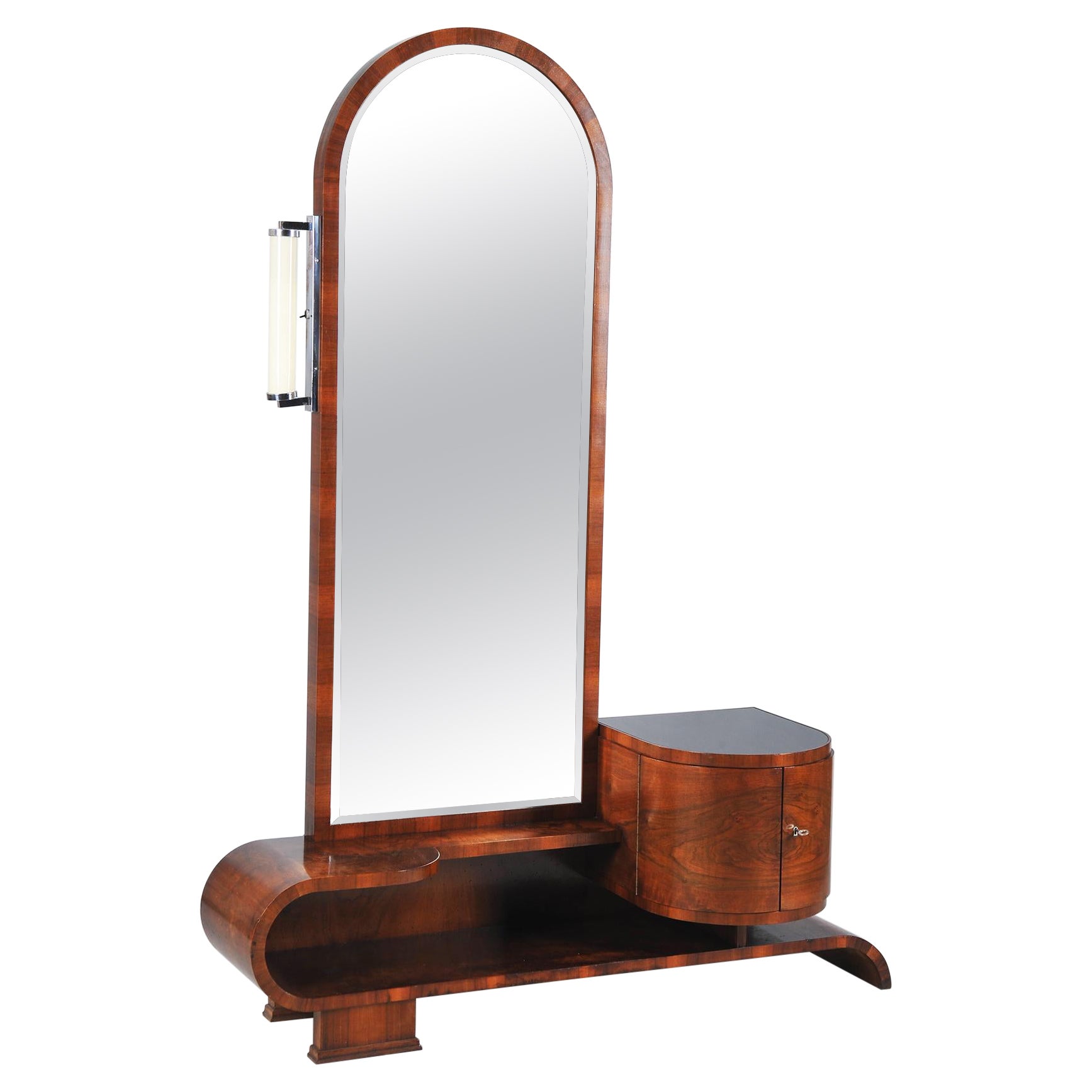 Restored Art Deco Dressing Mirror, Walnut, Revived Polish, Czech, 1930s