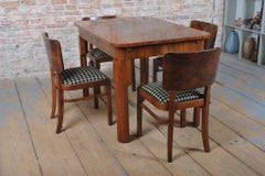 Mesa de comedor extensible de estilo Art Déco restaurada, haya, abeto, nogal, checa, década de 1930