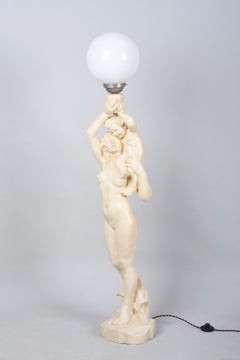 Restored Art Deco Figural Floor Lamp, Ceramics, Opaline Glass, Germany, 1920s