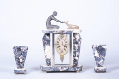 Orologio da camino Art Deco restaurato, marmo, bronzo, vetro, Francia. 1920s