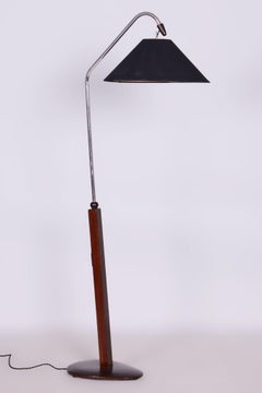Restored Art Deco Floor Lamp, Beech, Chrome-Plated Steel, Czech, 1930s