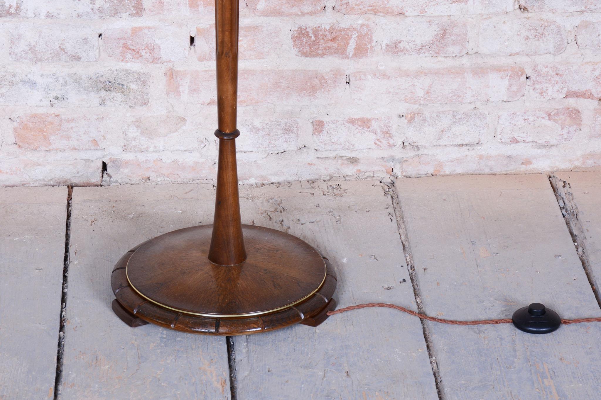 Wood Restored Art Deco Floor Lamp, Beech, New Electrification, Czech, 1930s For Sale