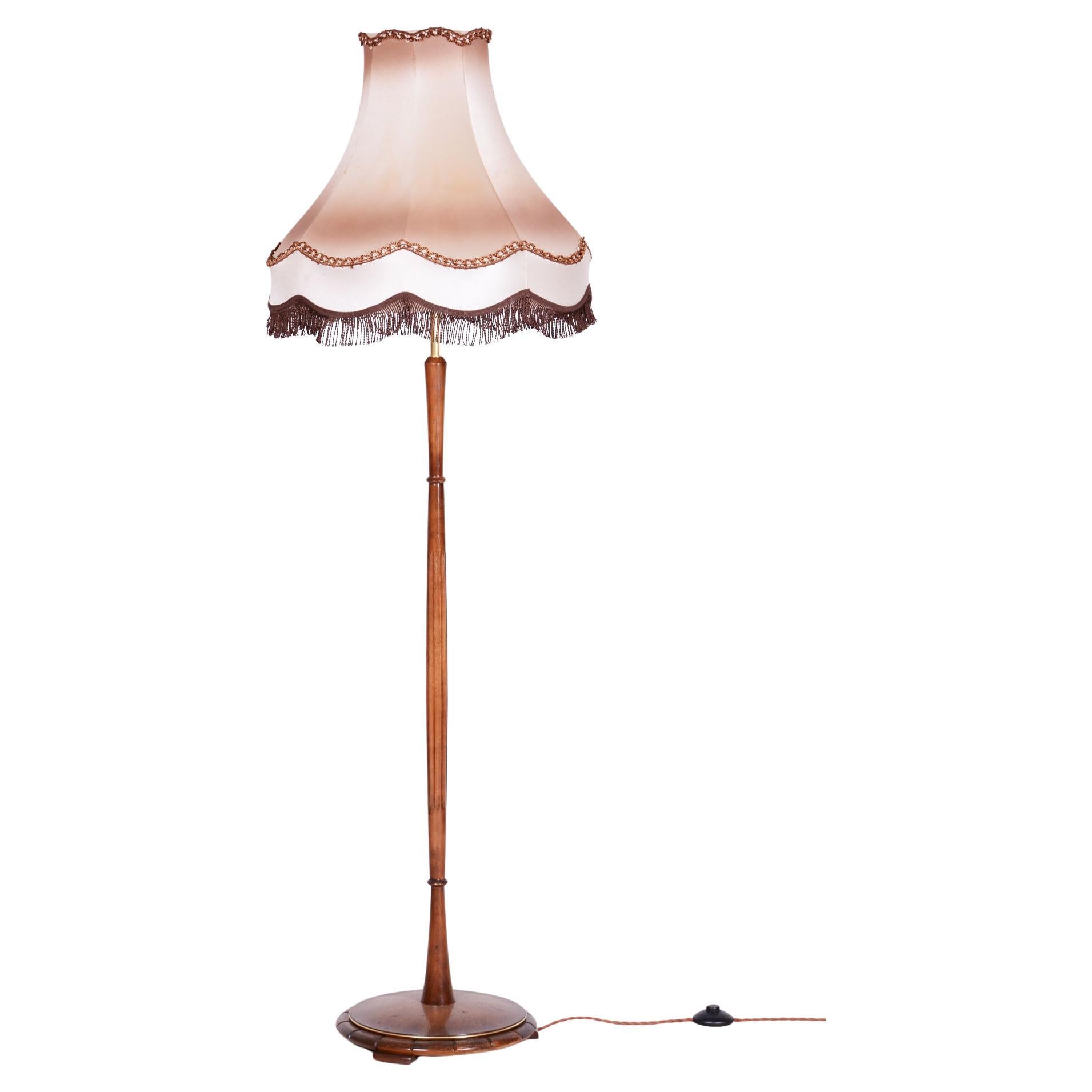 Restored Art Deco Floor Lamp, Beech, New Electrification, Czech, 1930s