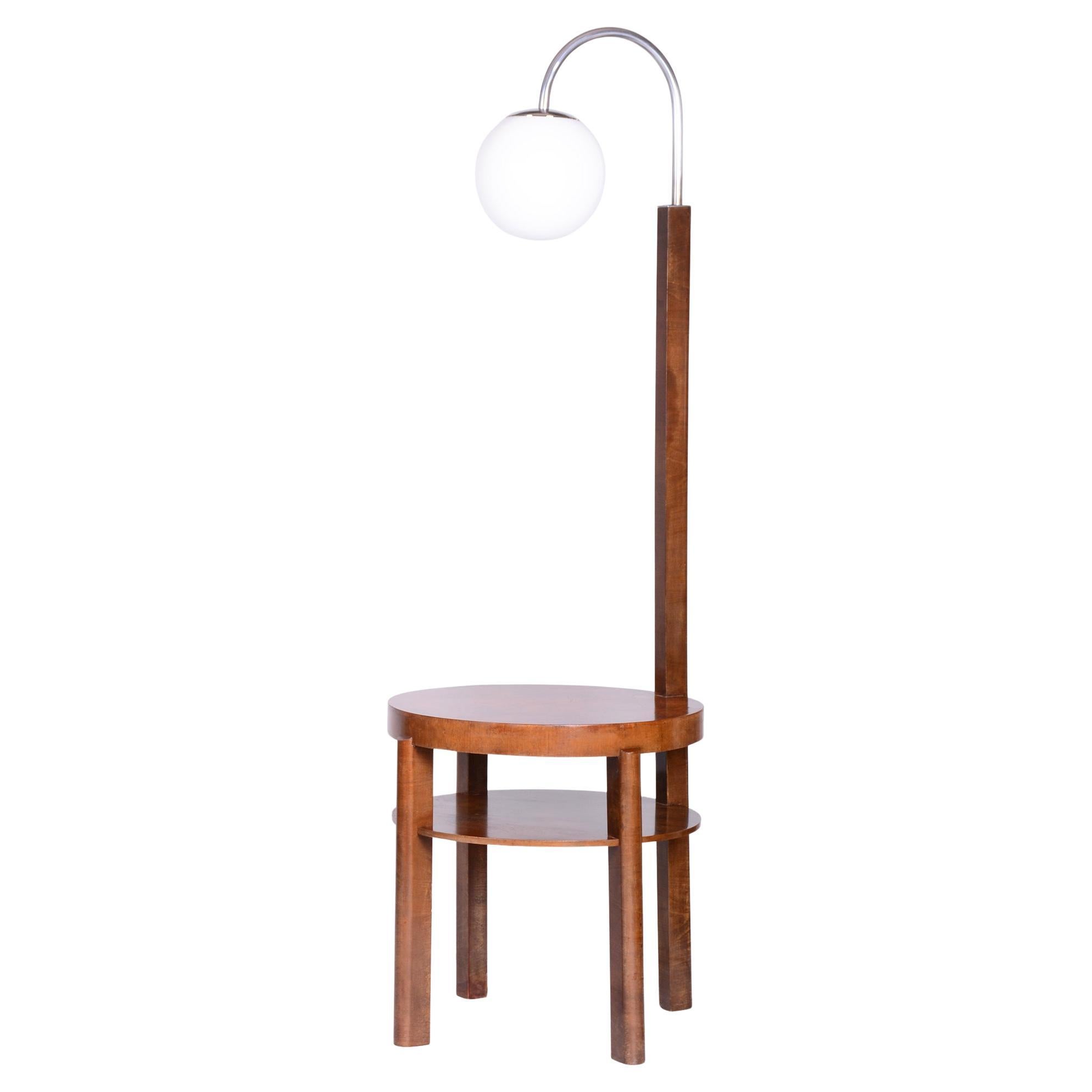 Restored Art Deco Floor Lamp, Beech, Walnut, New Electrification, Czech, 1930s