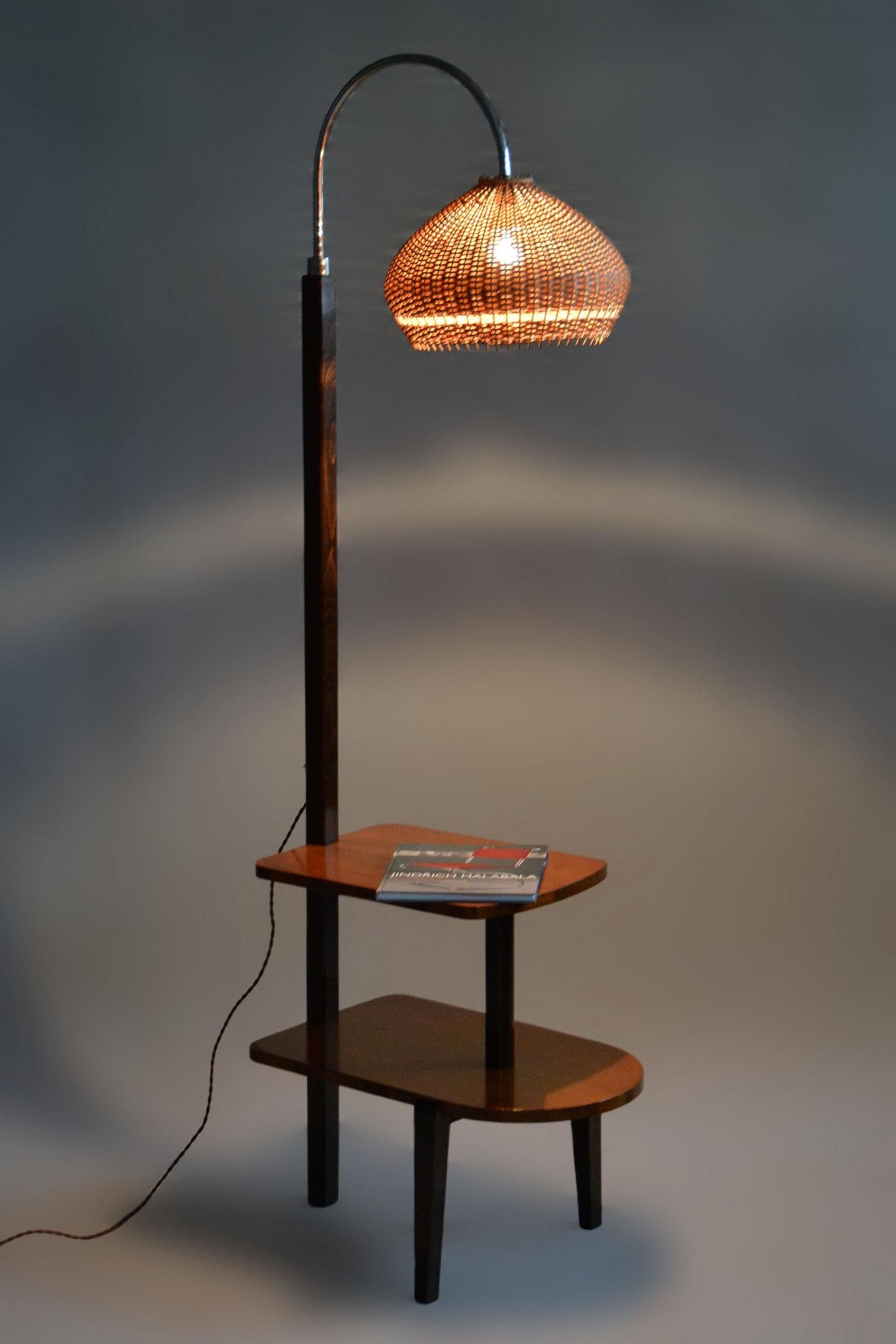 Restored Art Deco Floor Lamp, by J. Halabala for UP Závody, Walnut, Czech, 1930s For Sale 11