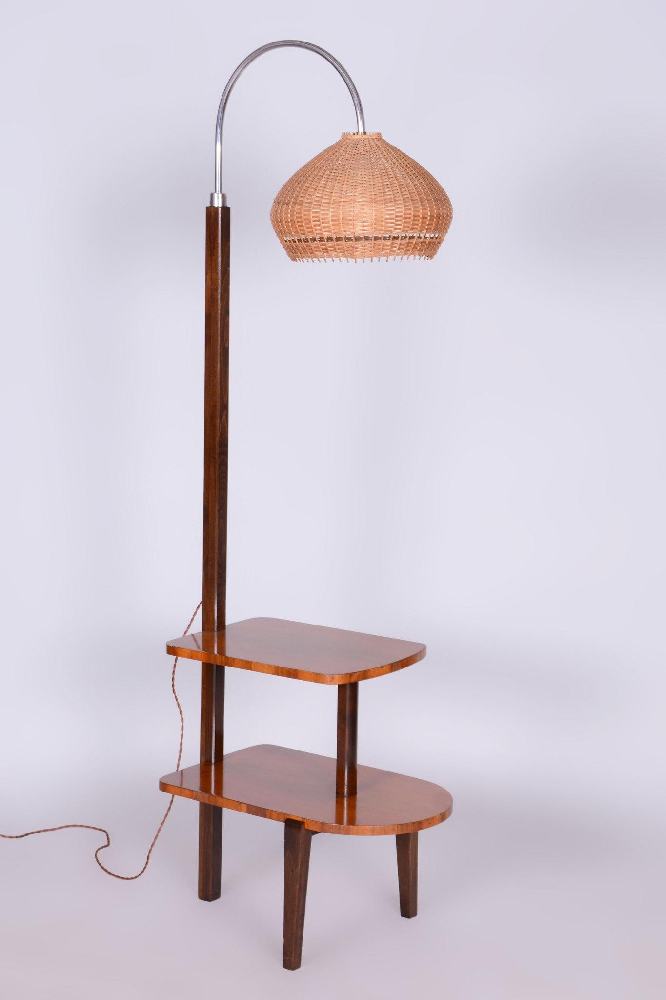 Mid-20th Century Restored Art Deco Floor Lamp, by J. Halabala for UP Závody, Walnut, Czech, 1930s For Sale