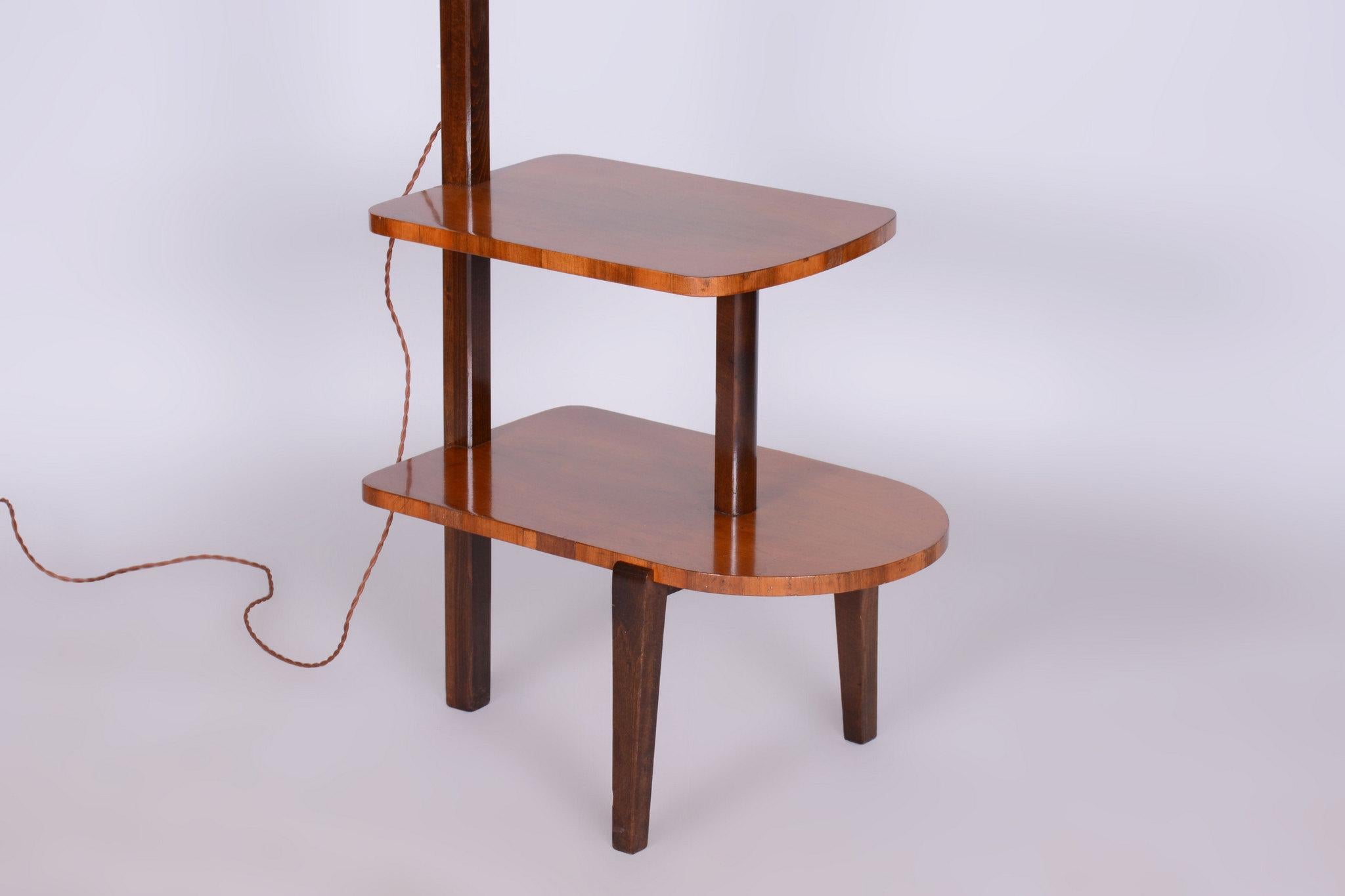 Steel Restored Art Deco Floor Lamp, by J. Halabala for UP Závody, Walnut, Czech, 1930s For Sale