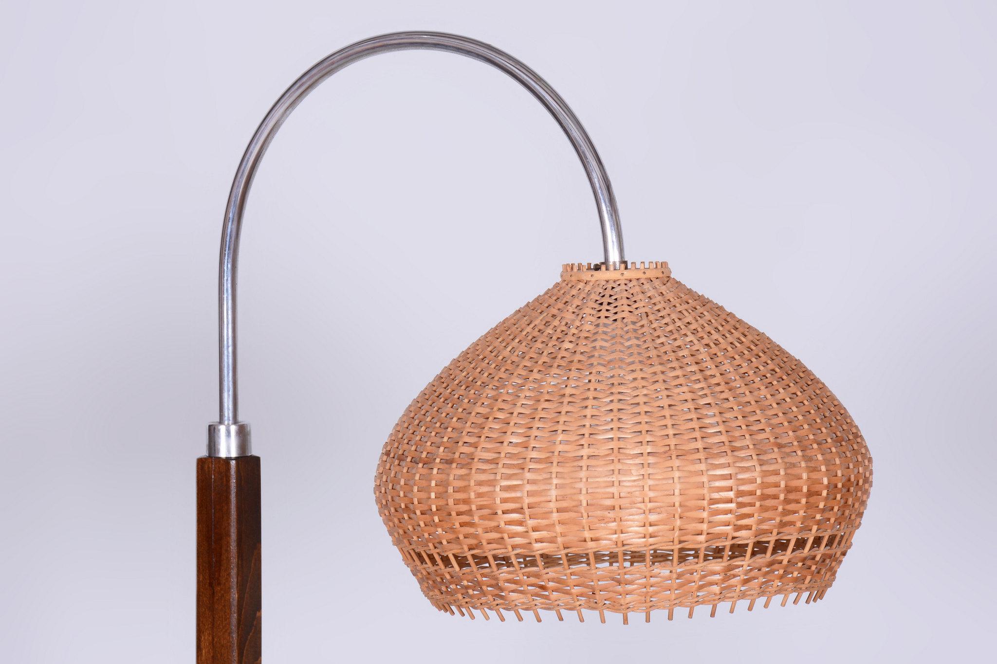Restored Art Deco Floor Lamp, by J. Halabala for UP Závody, Walnut, Czech, 1930s For Sale 1