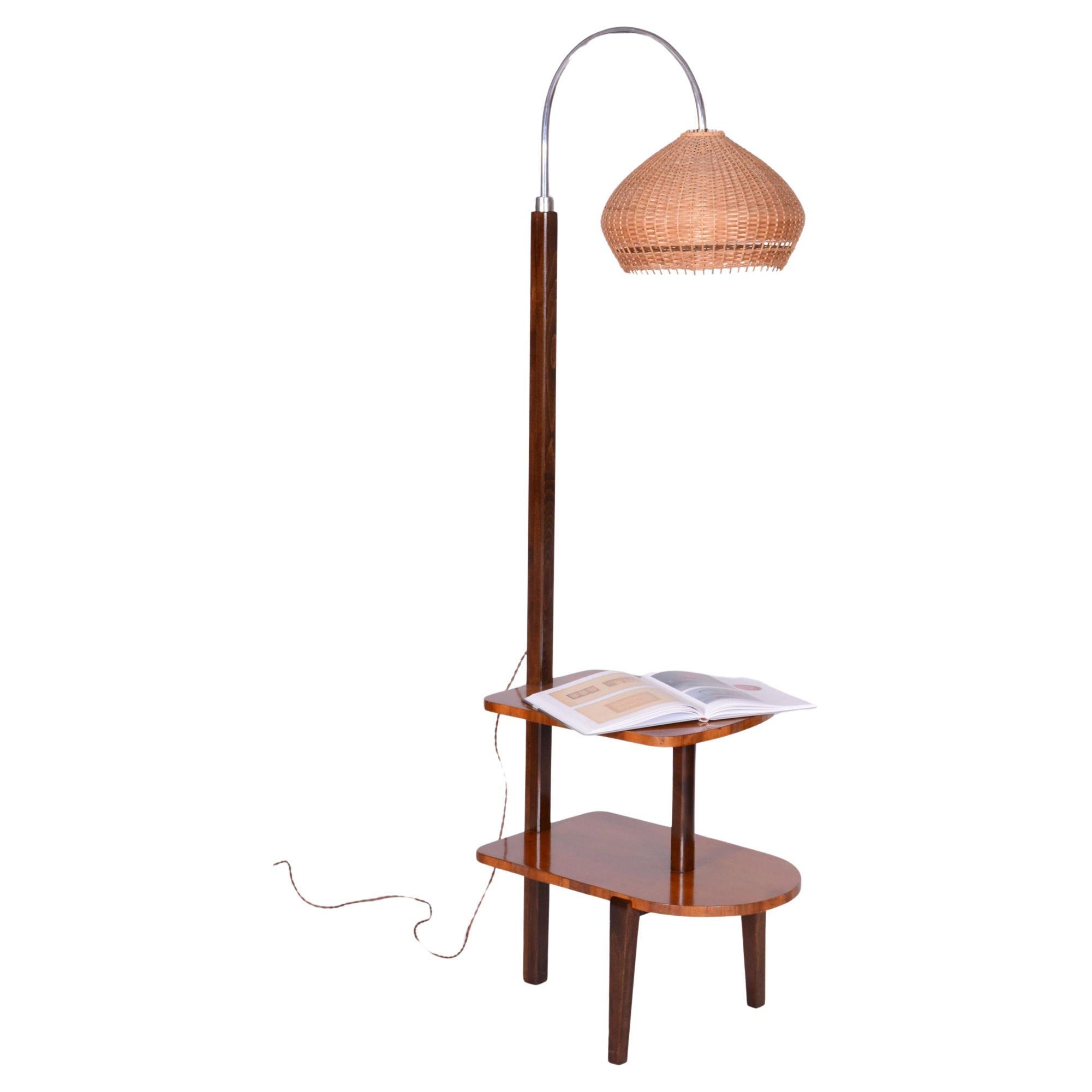 Restored Art Deco Floor Lamp, by J. Halabala for UP Závody, Walnut, Czech, 1930s For Sale