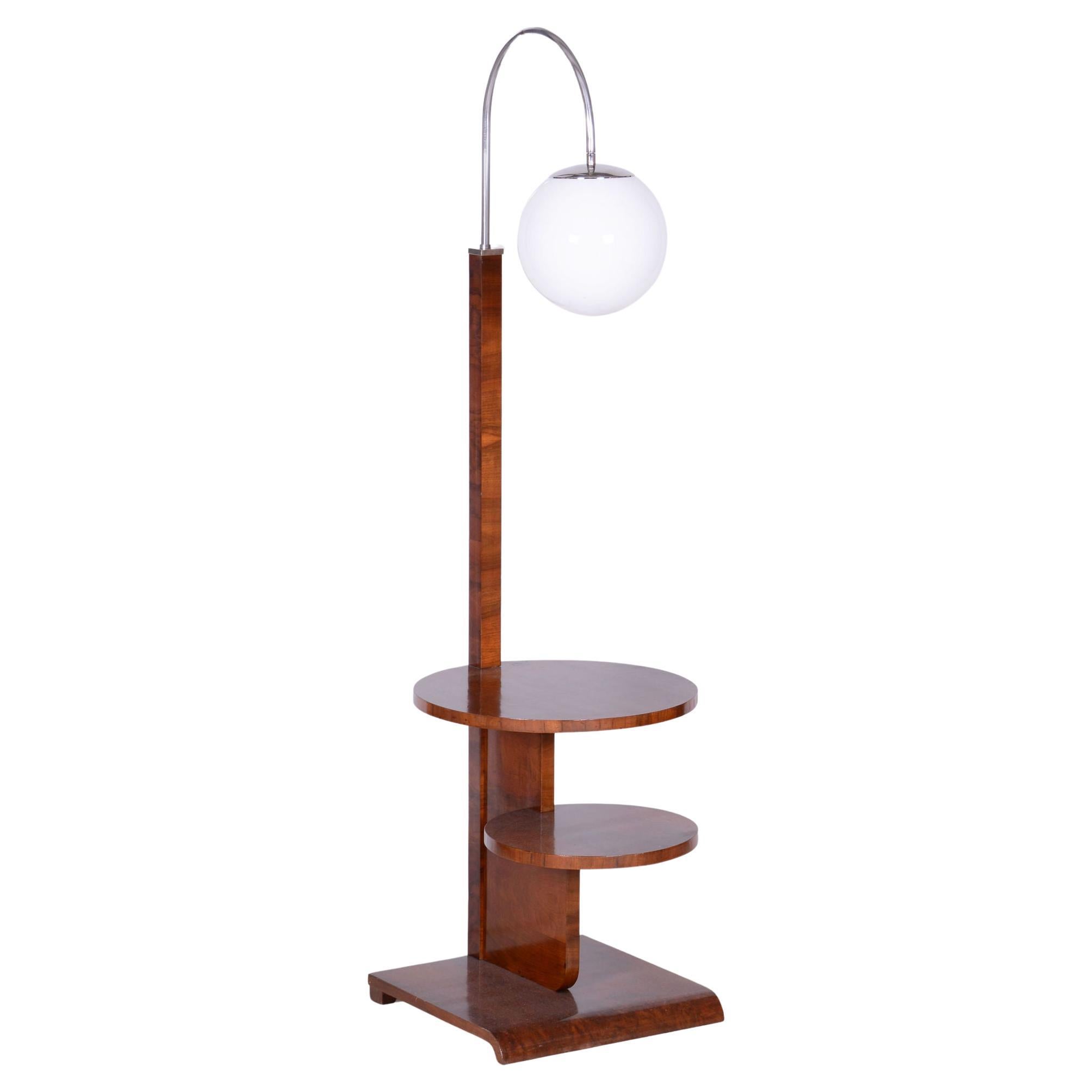Restored Art Deco Floor Lamp, by J. Halabala, UP Závody, Walnut, Czech, 1920s