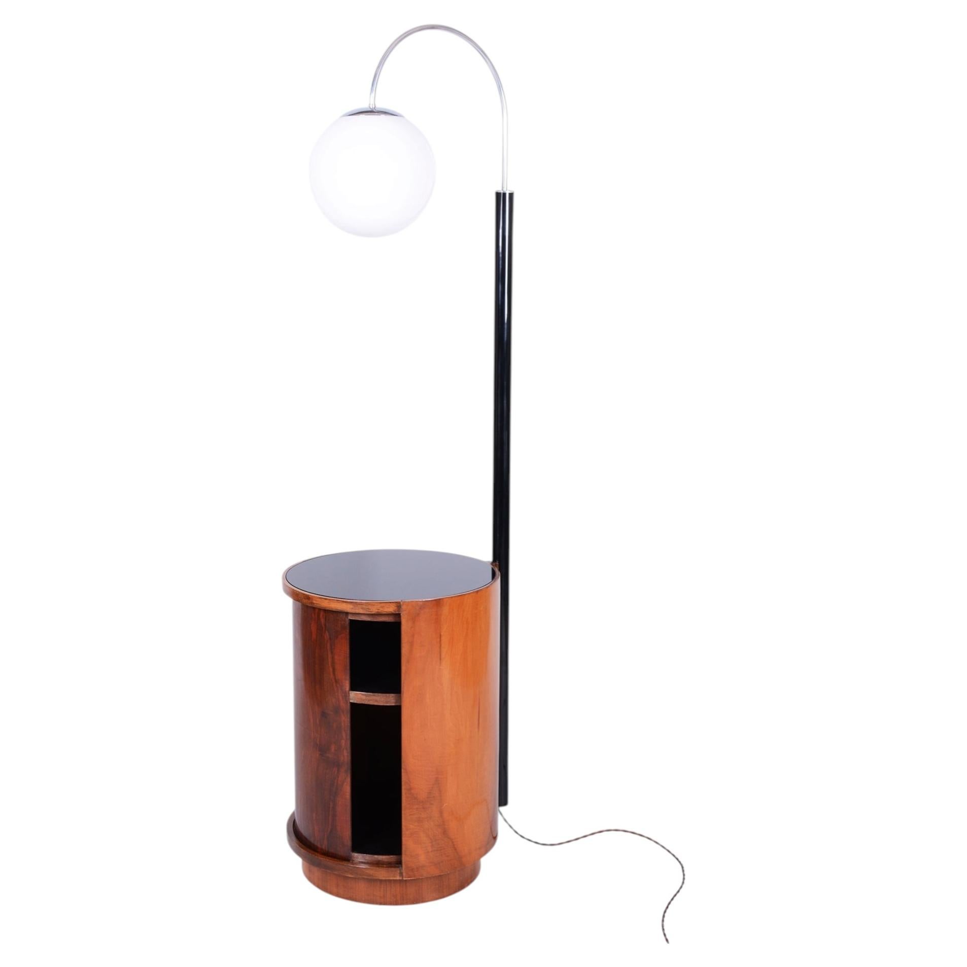 Restored Art Deco Floor Lamp, by J. Halabala, UP Závody, Walnut, Czech, 1920s