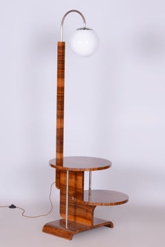 Restaurierte Art Deco Stehlampe, von J. Halabala, UP Závody, Nussbaum, Tschechien, 1930er Jahre