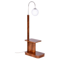 Restored Art Deco Floor Lamp, by J. Halabala, UP Závody, Walnut, Czechia, 1920s