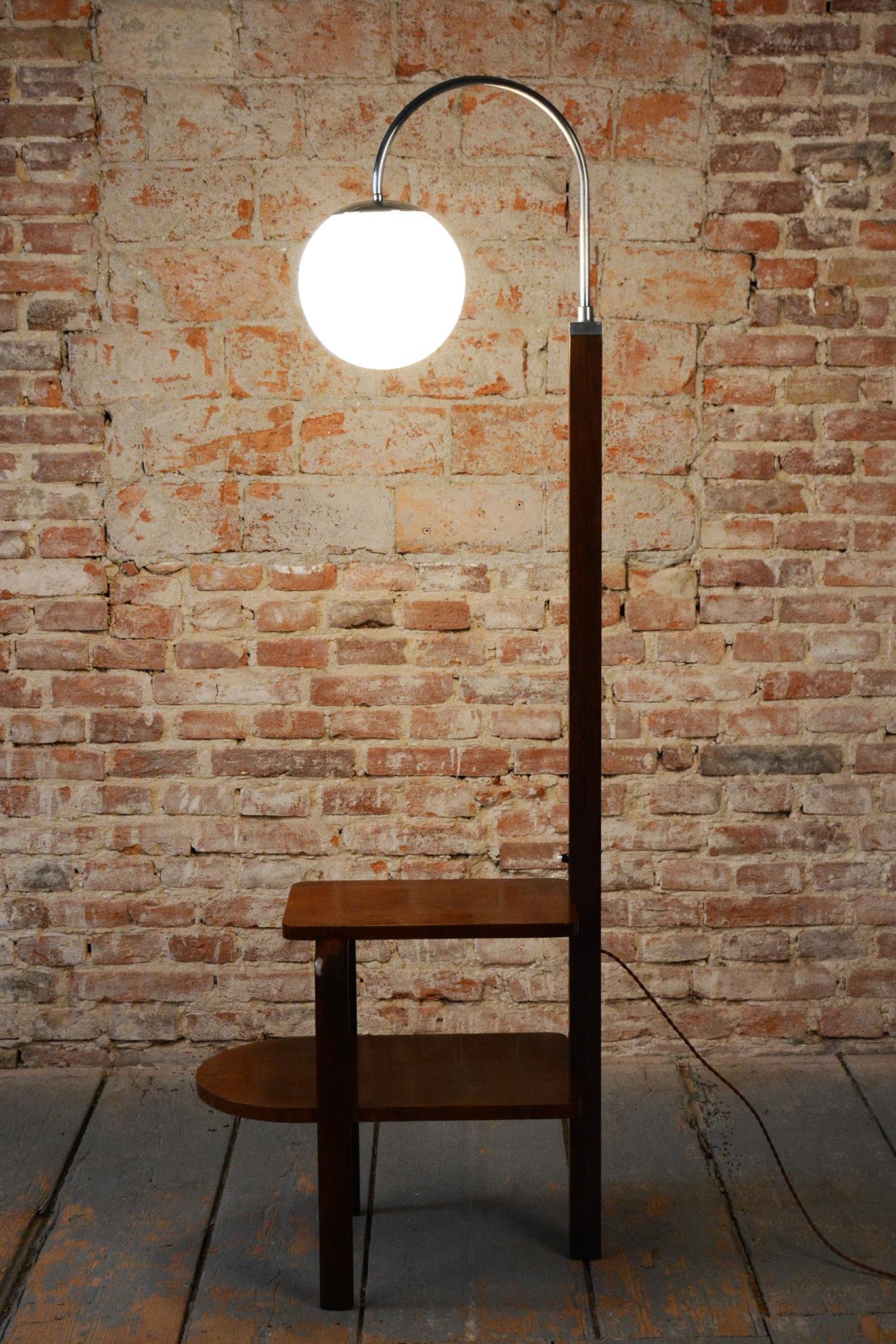 Lampada da terra Art Deco restaurata, di Thonet, cromo, Beeche, noce, ceco, anni '30 in vendita 5