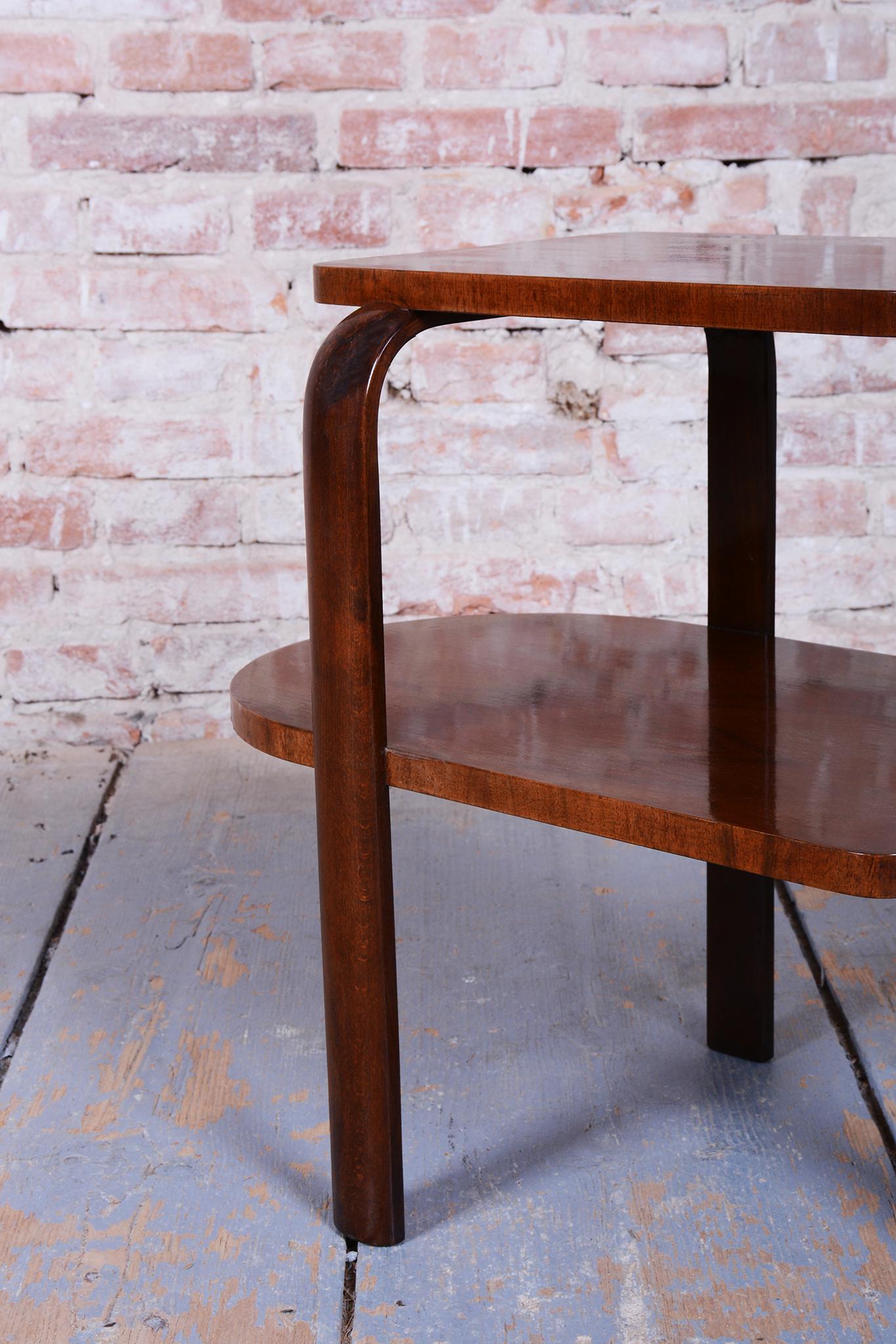 Lampada da terra Art Deco restaurata, di Thonet, cromo, Beeche, noce, ceco, anni '30 in vendita 1
