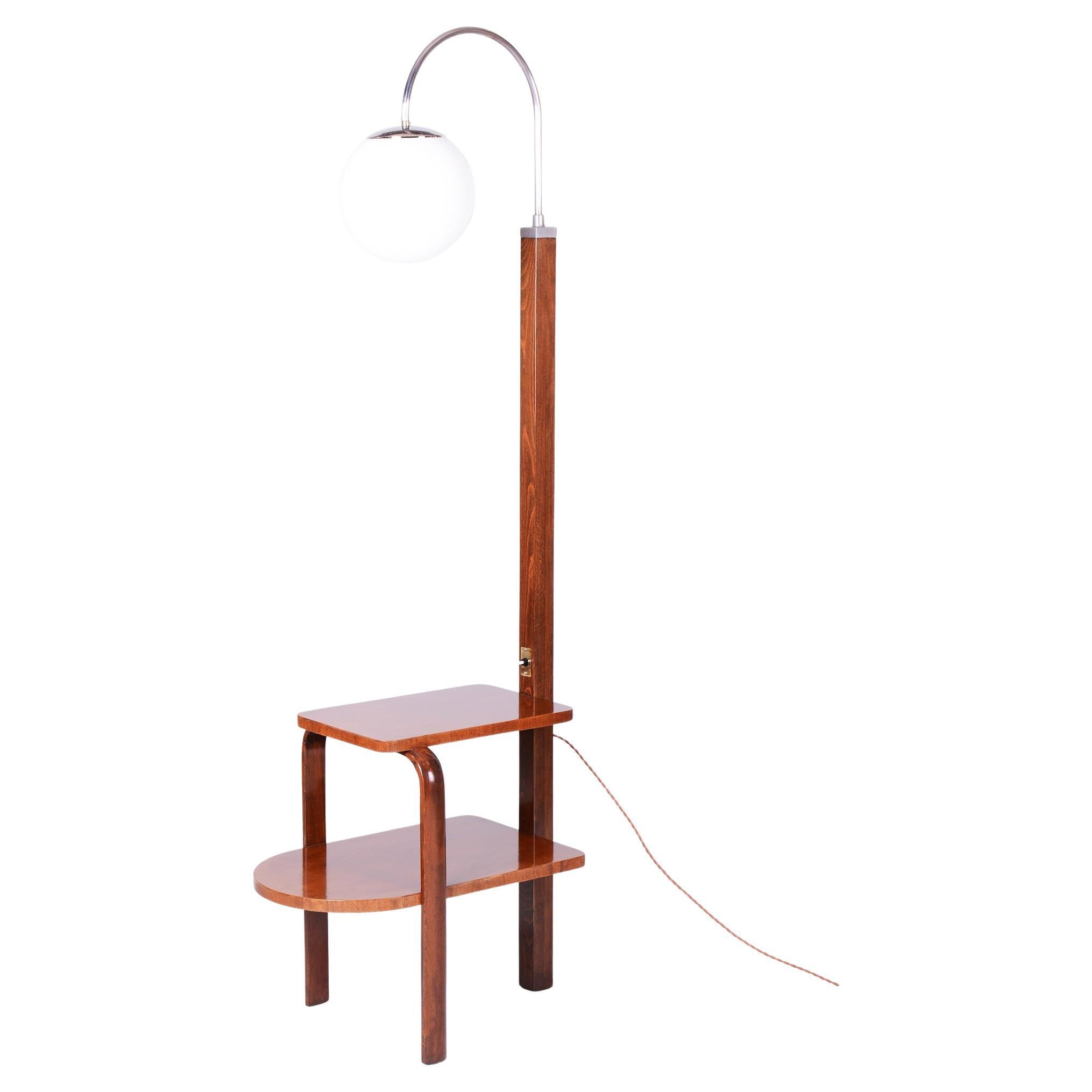 Lampada da terra Art Deco restaurata, di Thonet, cromo, Beeche, noce, ceco, anni '30 in vendita