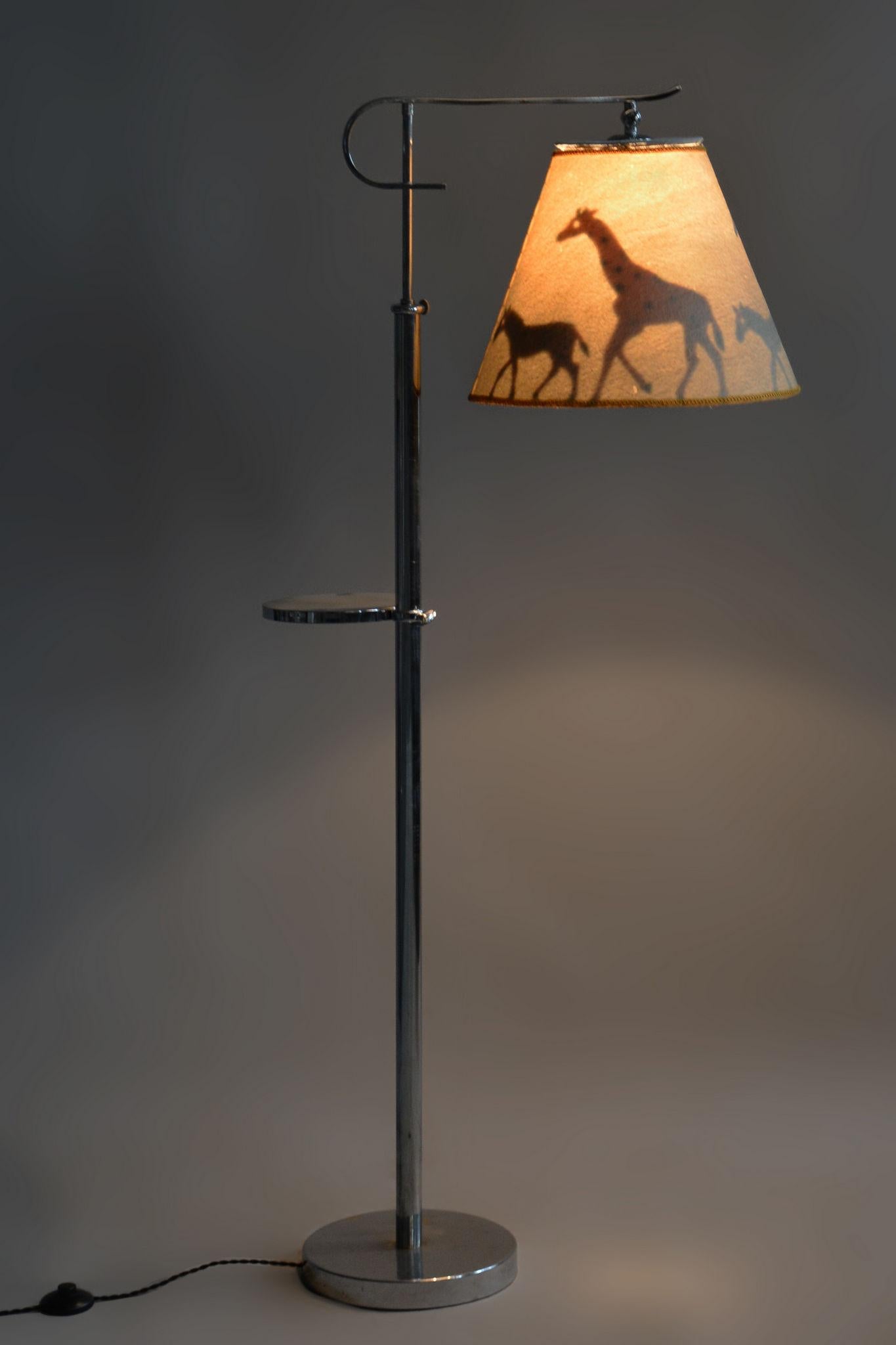 Early 20th Century Restored Art Deco Floor Lamp, Chrome, New Electrification, Czechia, 1920s For Sale